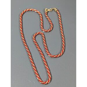 Vintage Napier Gold Tone Red Cord Twist Rope Chain Necklace 24"